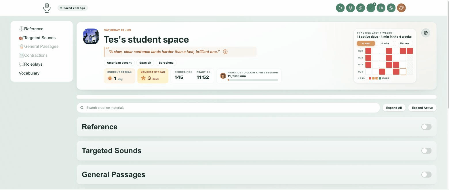 A student's personal practice portal